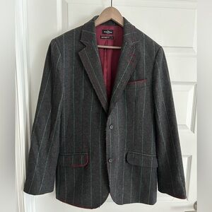 Marc Ecko Cut and Sew Pinstripe Blazer Gray Red Size M